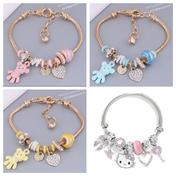 Heart and Teddy Bear Charm Bracelet Yellow Zircon Heart Charm - Picture 4 of 6